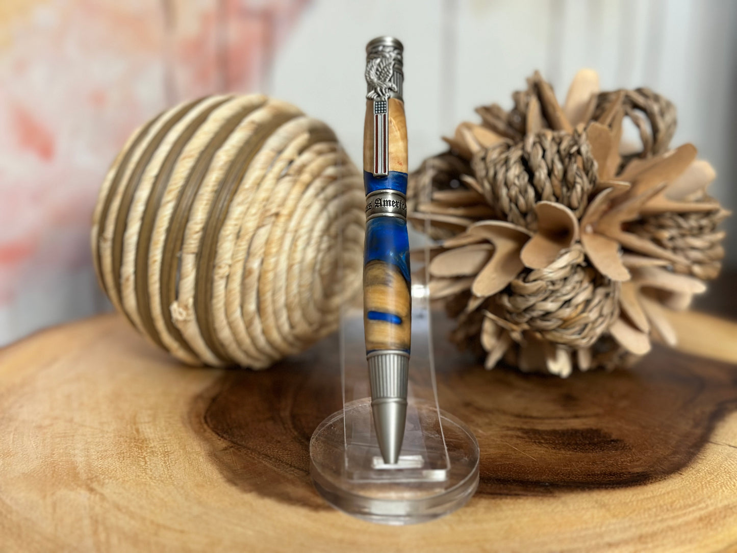 American Patriot (Antique Brass & Burl Buckeye-Silver and Blue)