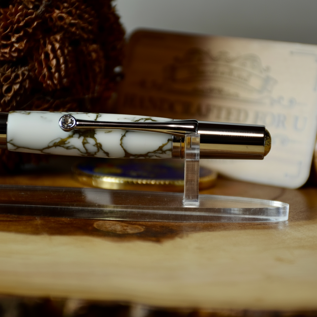 Majestic Squire Titanium Gold and Chrome Ballpoint Twist (White with Gold Matrix)