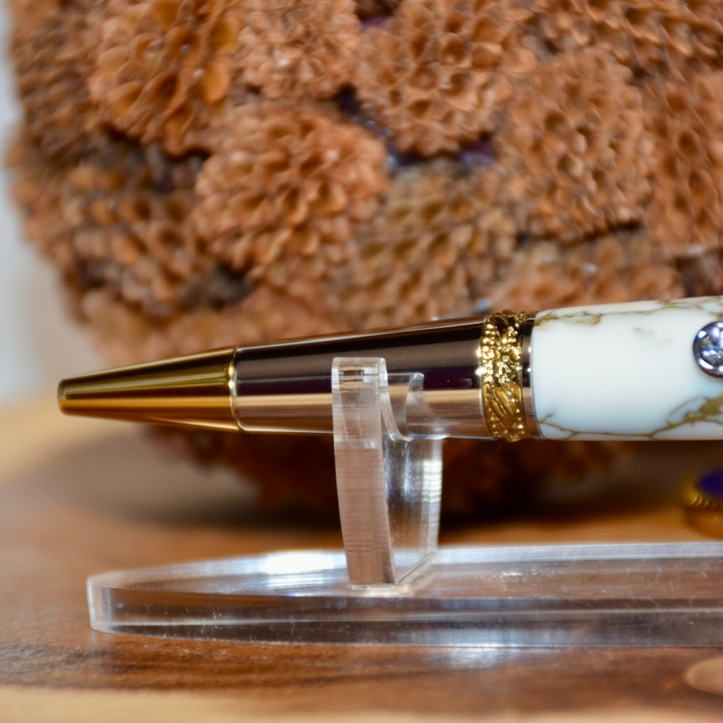 Majestic Squire Titanium Gold and Chrome Ballpoint Twist (White with Gold Matrix)