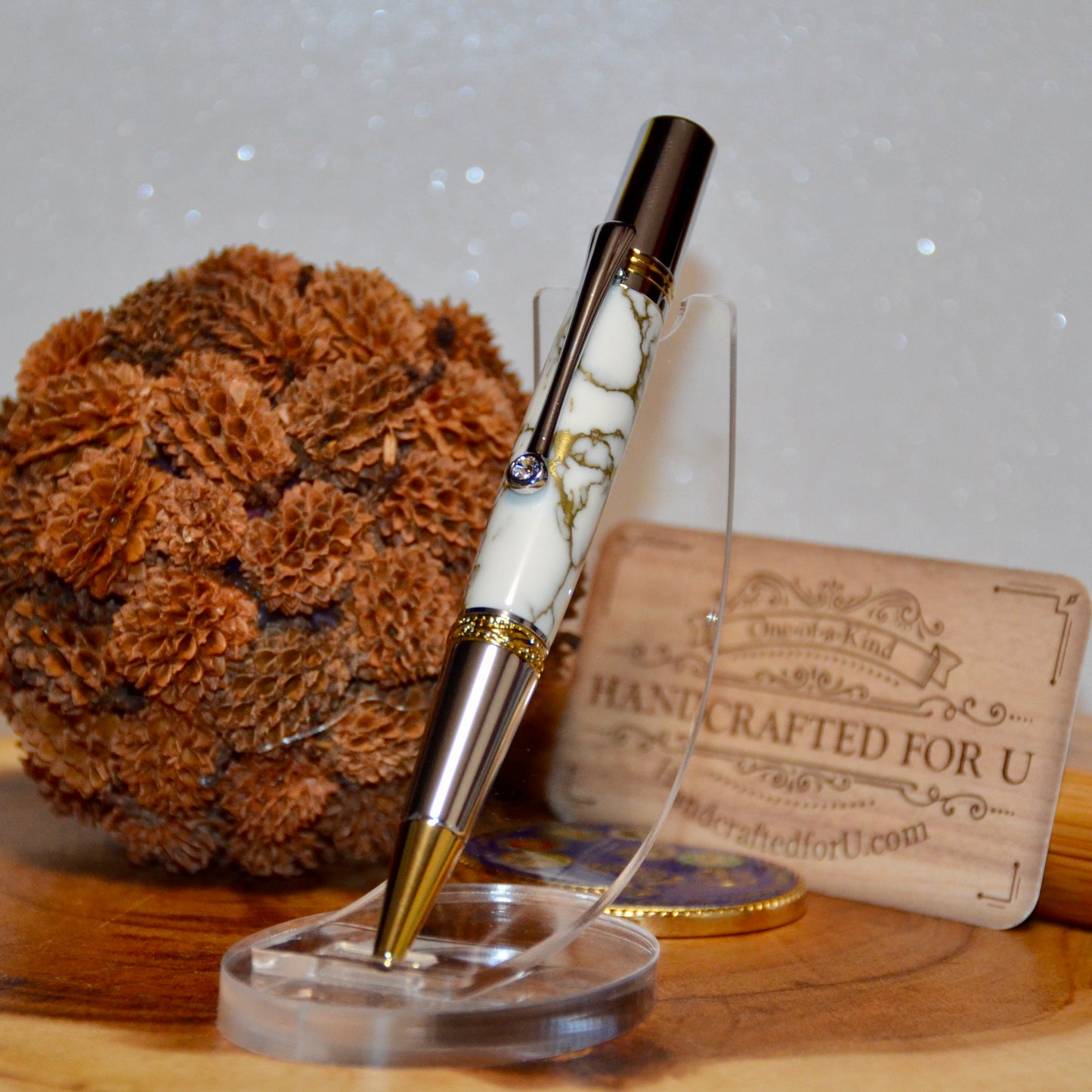 Majestic Squire Titanium Gold and Chrome Ballpoint Twist (White with Gold Matrix)