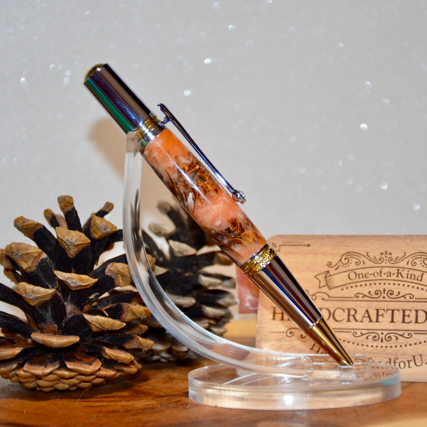Majestic Squire Chrome & Gold (Apricot Pine Cone with White and Gold Marble)